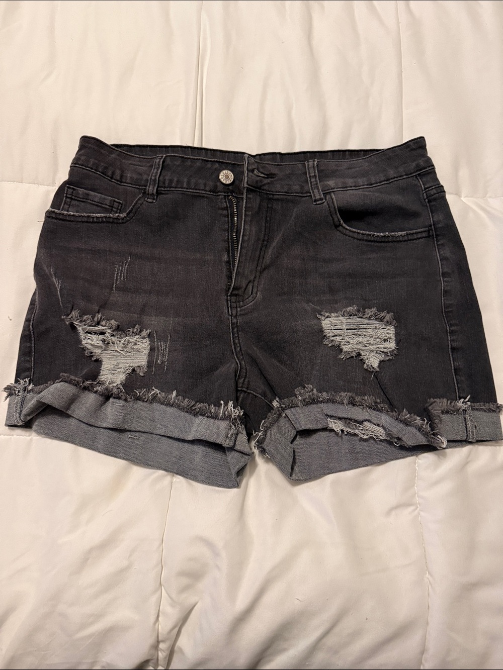 Women's Distressed Black Denim Shorts large